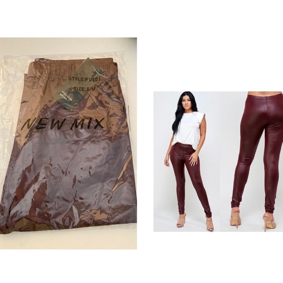 Brown Faux Leather Leggings Fits Small To Medium BNWT - Picture 1 of 4
